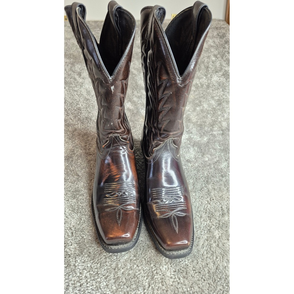 Laredo Mens Dark Brown Cherry Leather Western Cowboy Boots‎ 40614 Size 8.5EE